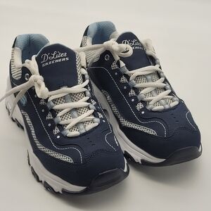 Skechers D'Lites Life Saver Memory Foam Sneakers - Women's Size 7 Navy/White